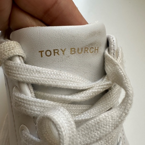 Tory Burch Sz 9 Howell Court Leather Sneakers in Titanium White/Allium Purple - Picture 12 of 16